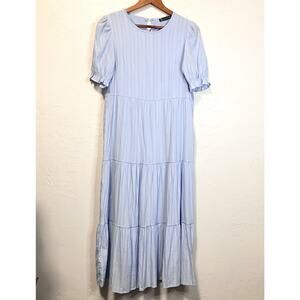 Pretty Garden Chic Blue Maxi Dress S Puff Sleeve Tiered Prairie Cottagecore